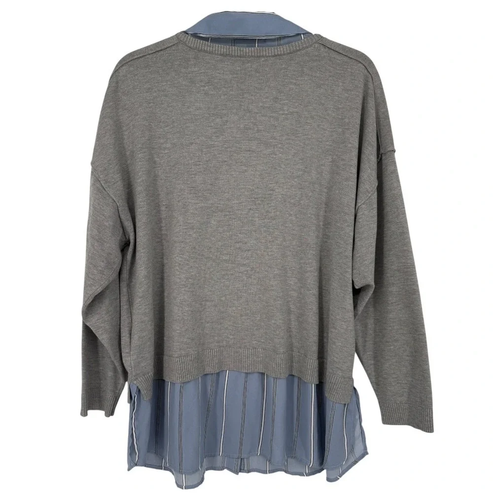 Adrianna Papell Womens 2-in-1 Mixed Media Layered Sweater Top Gray Blue Size 2X - Picture 5 of 14